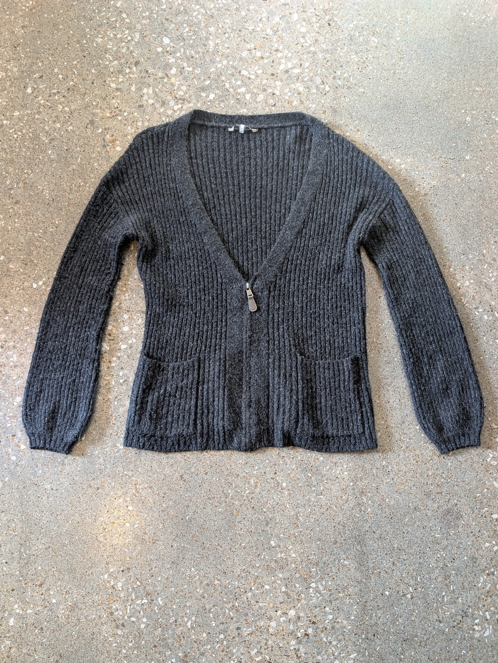BKE Charcoal Gray V-Neck Zip Cardigan